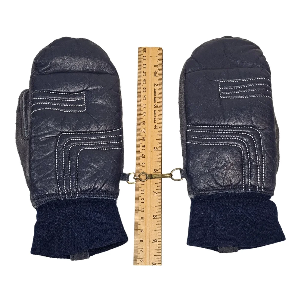 Vintage GRANDOE Kids Large Leather Suede Mittens Gloves Blue‎